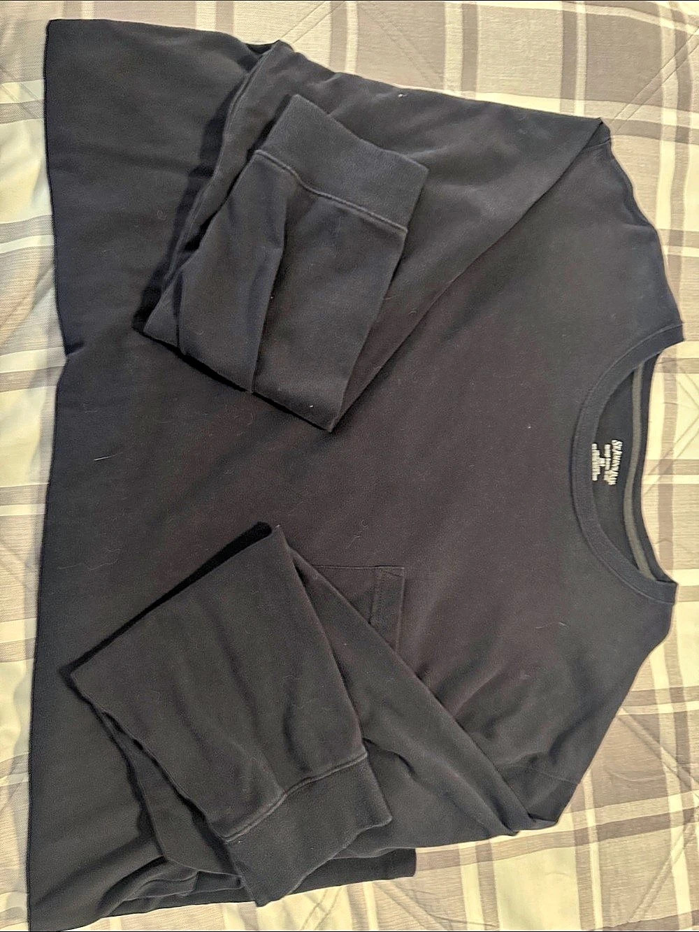 St. John's Bay Heritage Sueded Jersey Long Sleeve Pocket Tee Navy 2XL Tall